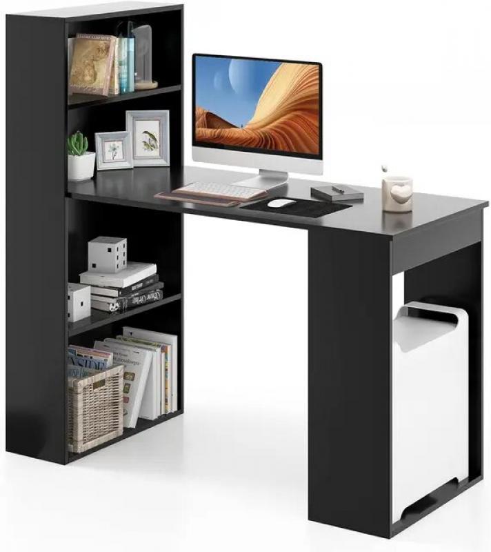 IFANNY 48 Inch Computer Desk with Bookshelf, Reversible Study Writing Desk with Storage Shelves & CPU Stand, Compact Office