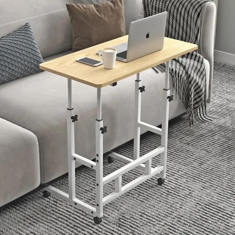 Mobile adjustable height table with wheels Double layer laptop Side table Dual storage rack sofa table with wheels