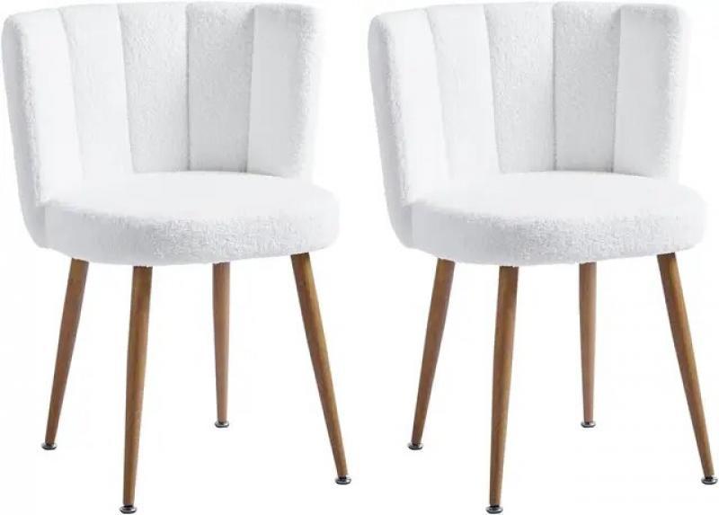 Pink Sherpa Accent Chairs Set of 2, Mid Century Modern Upholstered Side Chairs for Dining Room Living Room Bedroom Vanity