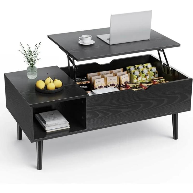 NEWBULIG Lift Top Coffee Table with Storage- Wood Living Room Tables with Hidden Compartment  Furniture Living Room Black
