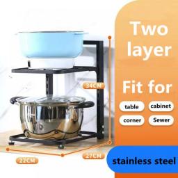 Kitchen Shelves Multi-Layer Pot Storage Rack Adjustable Cabinet Under Sink Pan Rack Stainless Household Bowls Organize Holder