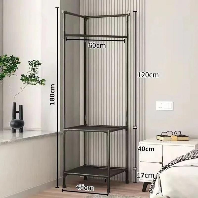 2/3 Layer Corner Coat Rack Multi-Function Floor Standing Clothes Hanger Rack Removable Metal Clothing Storage Shelf Cabinet