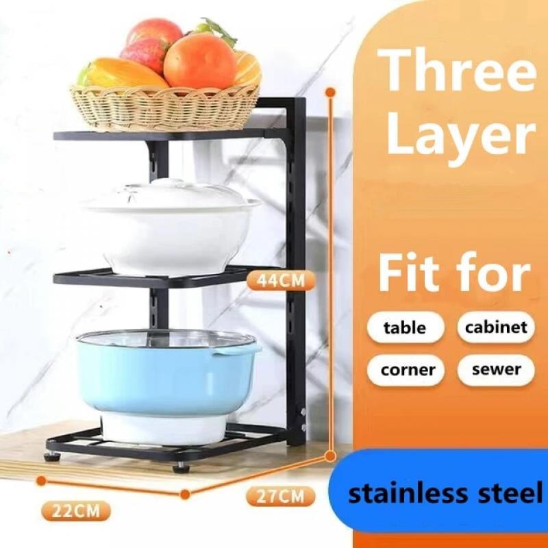 Kitchen Organizer Shelf Adjustable Pot Storage Rack Multi-layer Cabinet Pan Pots Lids Storage Holder Rack Under Sink Pan Shelves
