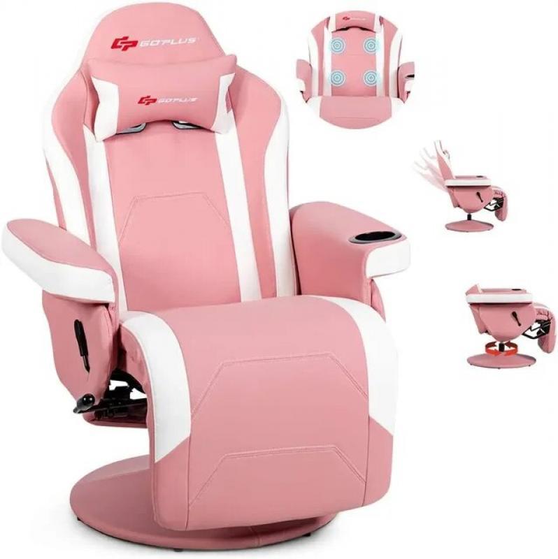 POWERSTONE Gaming Recliner Massage Gaming Chair with Footrest Ergonomic PU Leather Single Sofa with Cup Holder Headrest