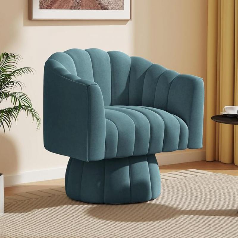 Fluffy Velvet Fabric Chair for Living Room Single Sofa Mid Century 360 Degree Swivel Cuddle Barrel Accent Sofa Chairs Office