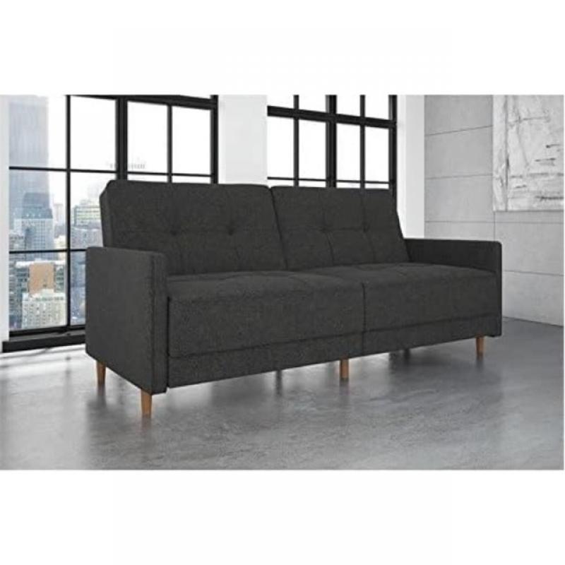 Living Room Sofa, Sofa Bed, Coil Futon, Black Faux Leather