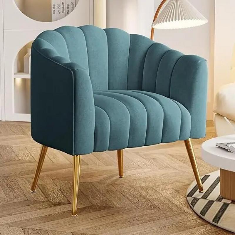 Dewhut Oversized Pumpkin Couch Accent Chair, Modern Comfy Velvet Upholstered Barrel Chairs, Luxury Single Sofa Armchair for L
