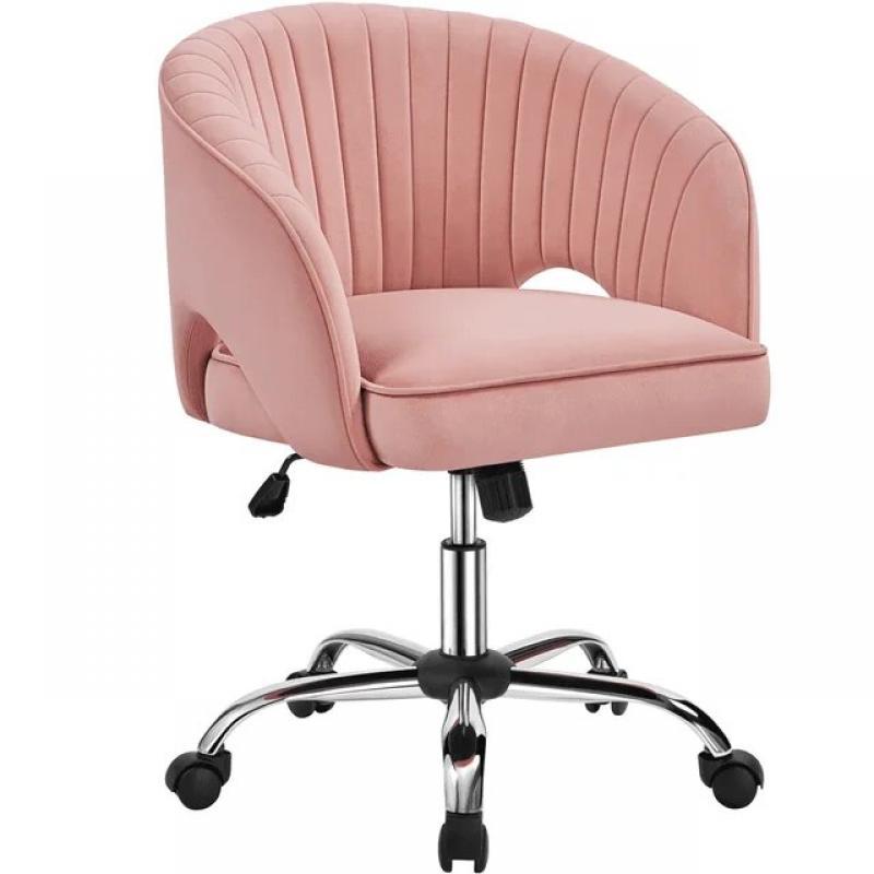 Adjustable Tufted Velvet Office Chair with Barrel Back for Home , Pink    Ergonomic Desk  Me