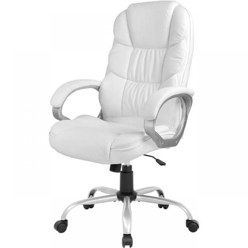 Office Chair Computer High Back Adjustable Ergonomic Desk Executive PU Leather Swivel Task with Armrests Lumbar Support (White)