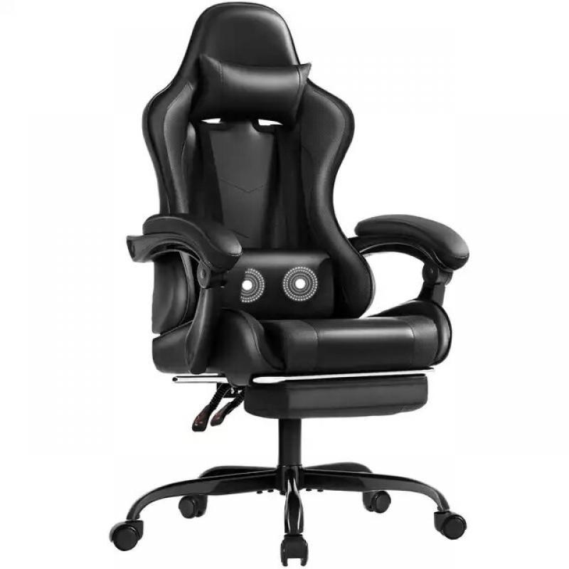 Lacoo PU Leather Gaming Chair Massage Ergonomic Gamer Chair Height Adjustable Computer Chair with Footrest & Lumbar Suppo