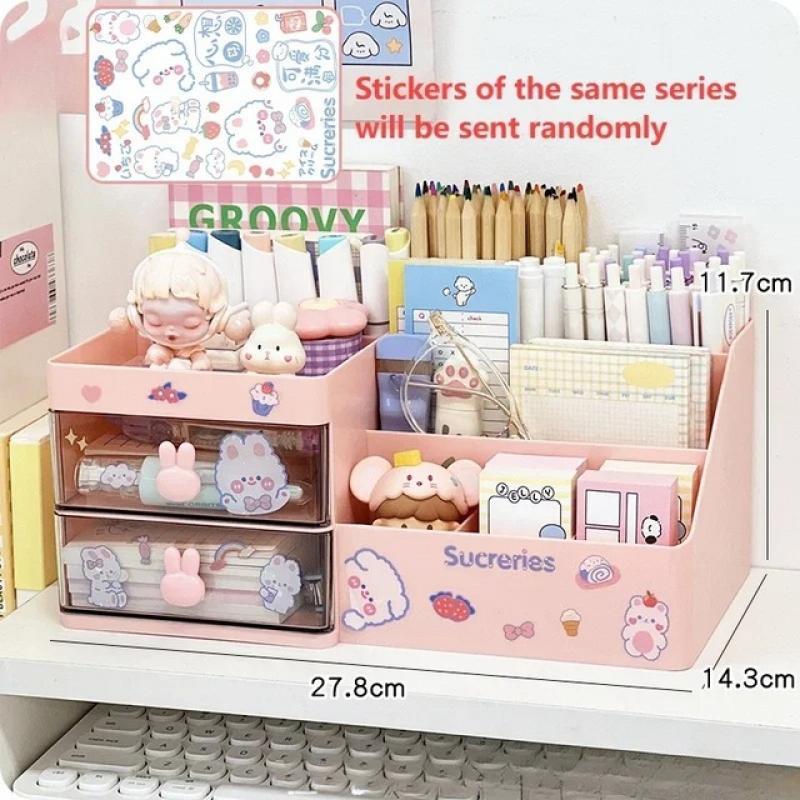 Desktop Cosmetic Storage Box Organizer Drawer Office Storage Rack Stationery Desk Pen Holder Bunny Drawer Organizer Cute Kawaii