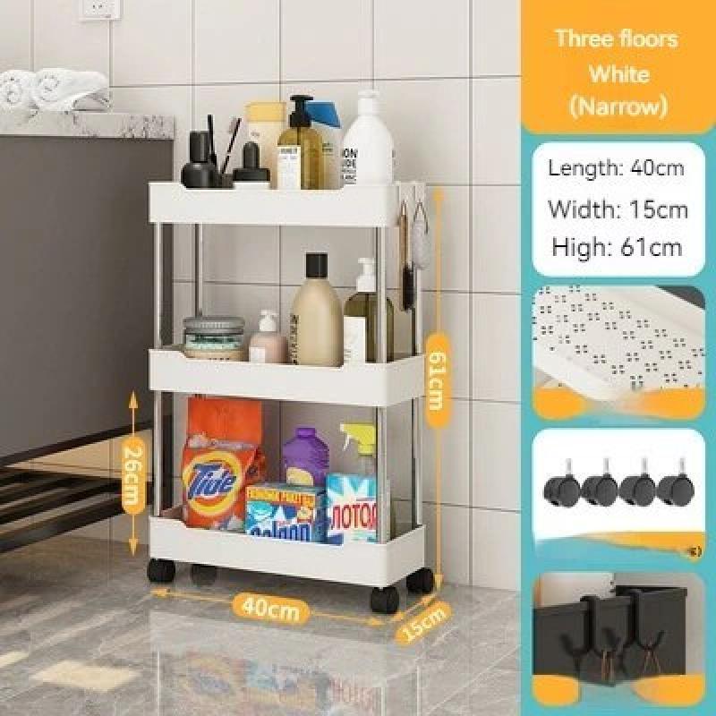 1pc 3/4 Tier Rolling Storage Cart High Capacity Storage Shelf Movable Gap Storage Rack Kitchen Bathroom And Livingroom Organizer