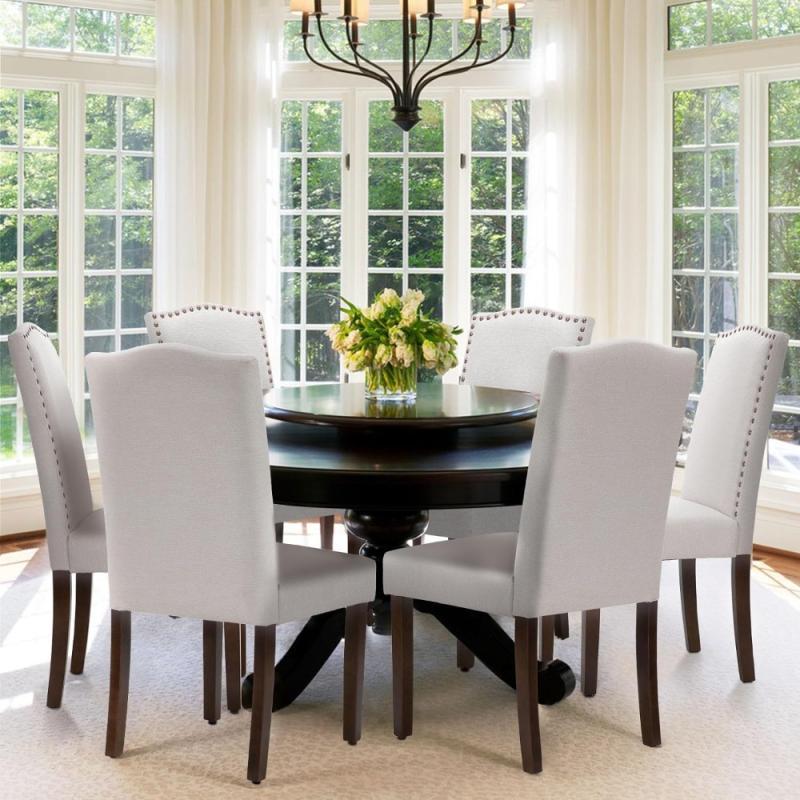 Dining Chair Set of 4, High-end Upholstered Fabric Dining Chair with Spike Head Trim and Wooden Legs