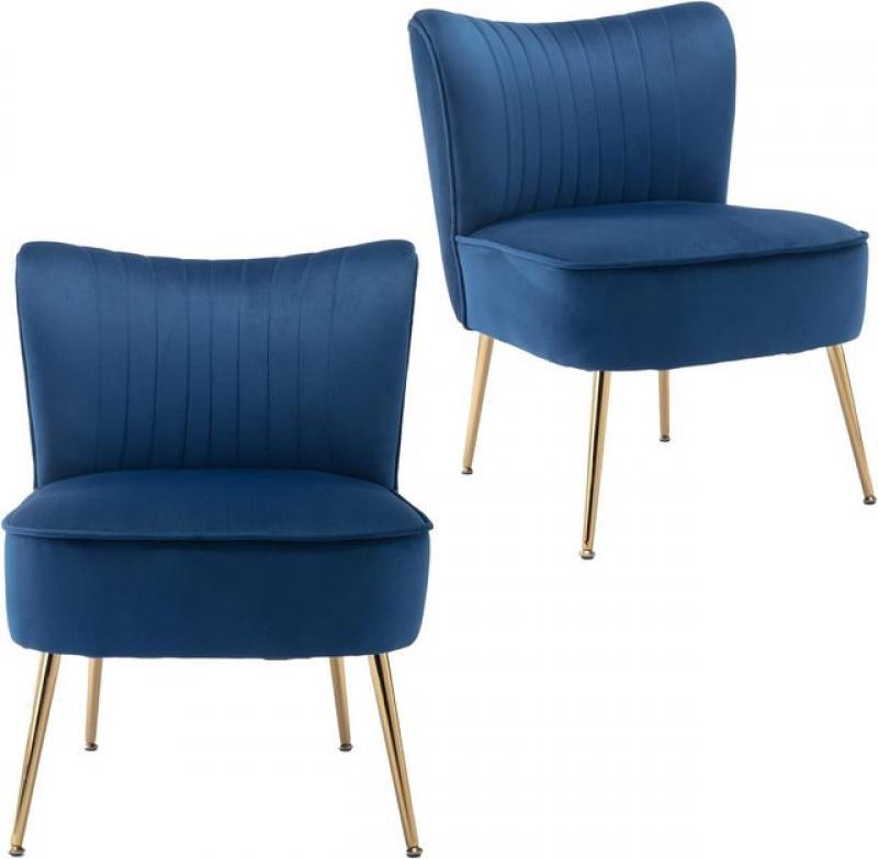 Modern Velvet Upholstered Accent Chair Set of 2,Mid Century Living Room Chairs with Golden Legs,Comfy Armless Chair Wingback