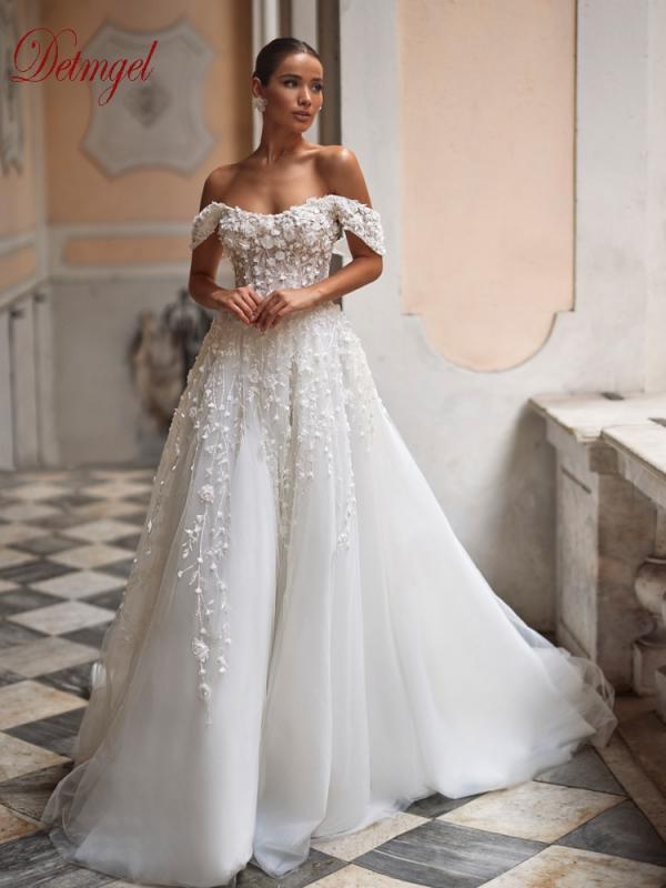 Detmgel Exquisite Appliques Sweetheart Neck A Line Wedding Dress 2023 Luxury Flower Beading Court Train Princess Bridal Gown