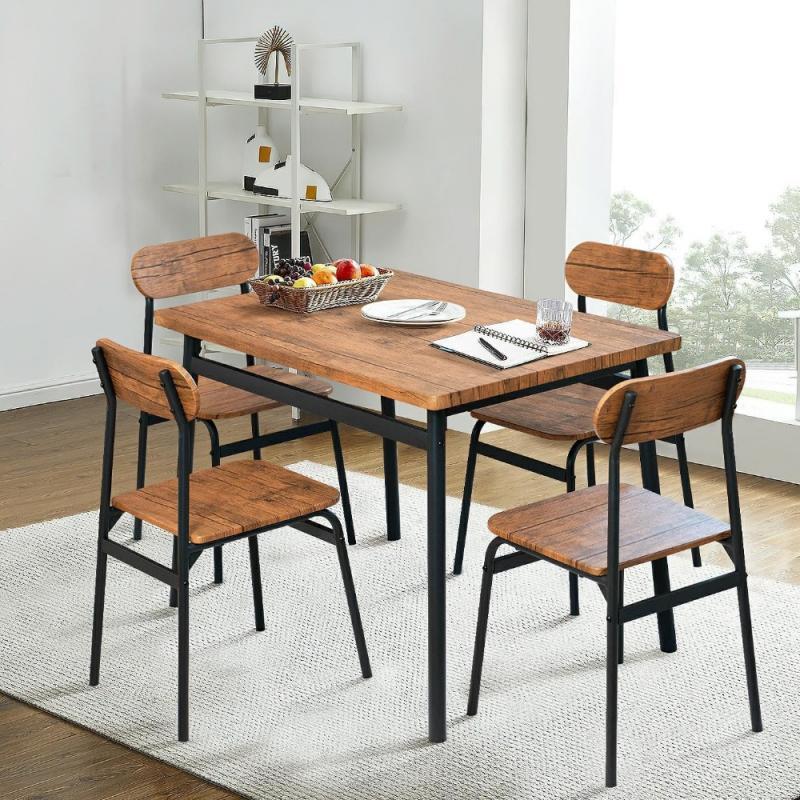 43 Inch Dining Table Set for 4,Rectangular with 4 Chairs,5-Piece Kitchen Tables Sets for Dinings Room,Oval Backrest Brown