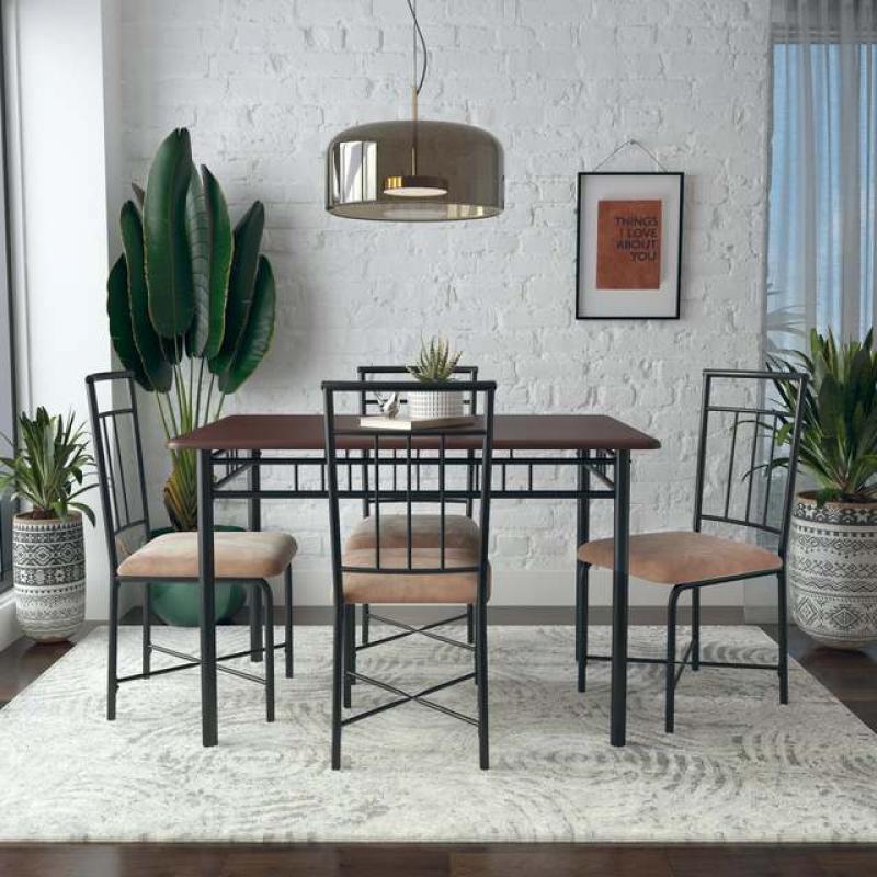 Traditional 3/5-Piece Wood & Metal Dining Set for 2/4, Suitable for Kitchen, Dining Room, Indoor Patio Furniture
