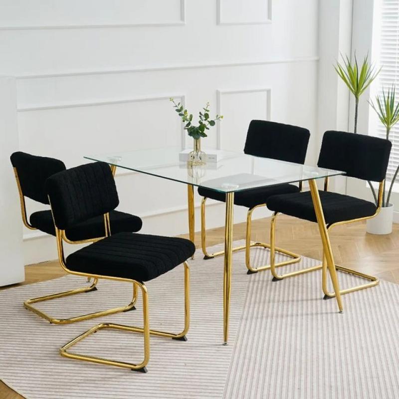 Modern simple light luxury dining White/black chair home bedroom stool back dressing chair gold metal legs(set of 4)