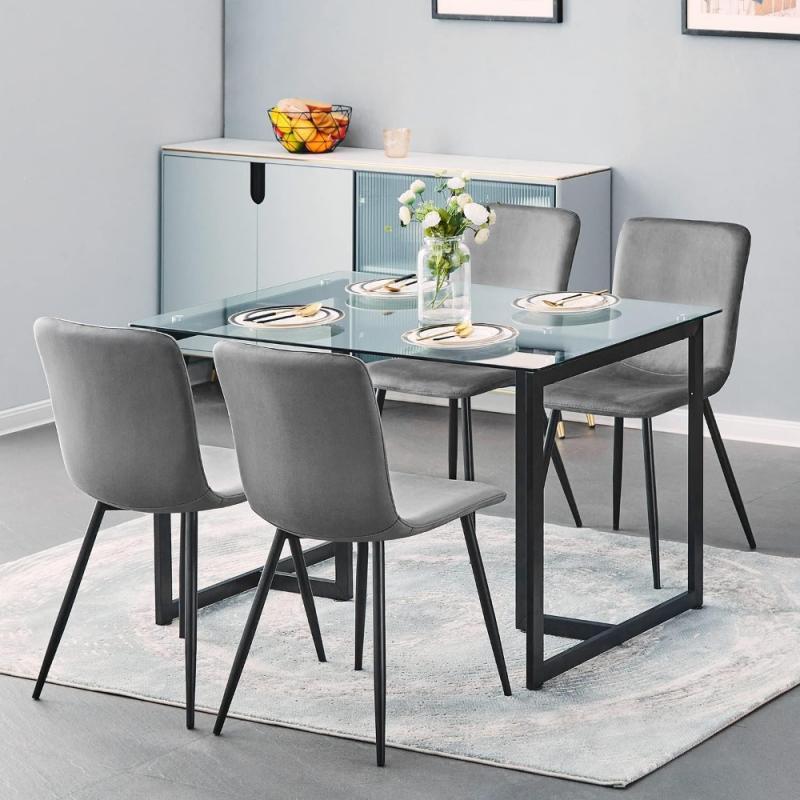 Dining Chair Set of 4, Pre-assembled Velvet Chair Set with Metal Leg Upholstery, Modern for Dining Room, Kitchen (grey)