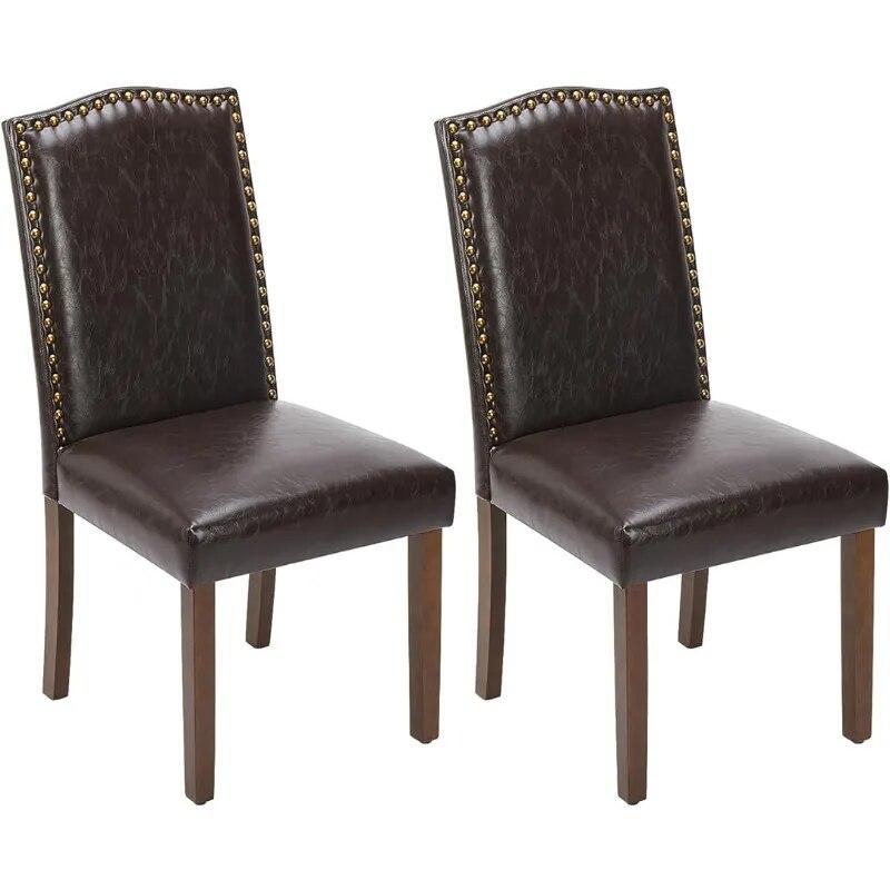 DUMOS Dining Chairs Set of 2, Leather Dining Room Chairs, Upholstered Parsons Chairs with Nailhead Trim