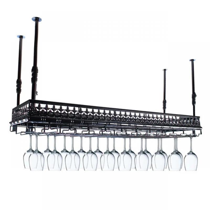 Vintage Adjustable Hanging Wine Glass Cup Rack Shelf Holder Hanger Organizer UK Industrial Metal Bar Wine Glass Hanging Rack