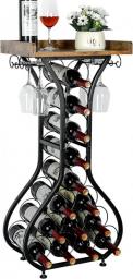 Wine Rack Freestanding Floor, Mini Bar Table Wine Holder Stand Liquor Cabinet With Glass Holder Wood Tabletop 14 Bottles