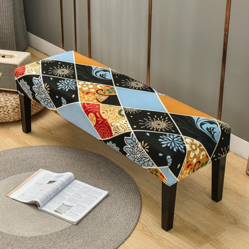 Stretch Printed Bench Cover Spandex Elastic Long Stool Cover Seat Cover for Home Dining Living Room Bedroom Piano Room