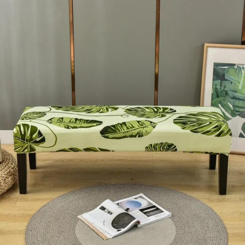 Stretch Printed Bench Cover for Dining Room Bedroom Living Home Elasticity Anti-dirty Long Chair Covers Piano Makeup Stool Case