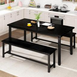 AWQM Dining Room Table Set, Kitchen Table Set With 2 Benches, Ideal For Home, Kitchen And Dining Room, Breakfast Table