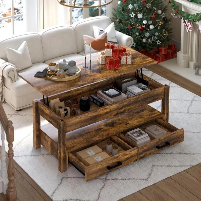 FABATO 41.7'' Lift Top Coffee Table with 2 Storage Drawer Hidden Compartment Open Storage Shelf for Living Room Dining Table