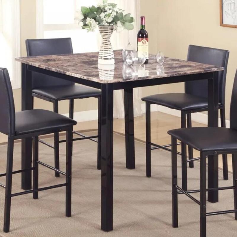Garden Furniture Sets Citico Metal Counter Height Dining Table With Laminated Faux Marble Top Black Furnitures Dining Room Set