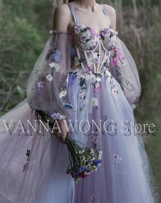 14257#VAN 2023 Luxury Purple Evening Dress Formal Party 3D Flowers Prom Gown Graduation Homecoming Cocktail Dress Quinceanera