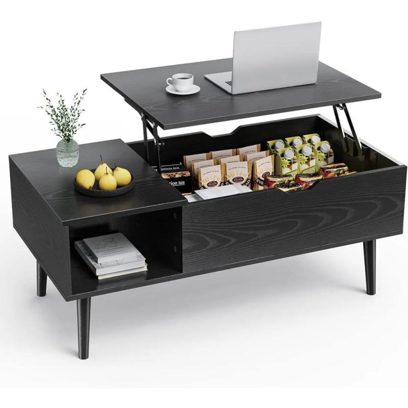 NEWBULIG Lift Top Coffee Table with Storage- Wood Living Room Tables with Hidden Compartment  Furniture Living Room Black
