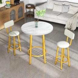 AWQM 3-Piece Round Bar Table Set For 2, Faux Marbled Top And Upholstered Chairs Wit Back, Small Dining   Kitchen