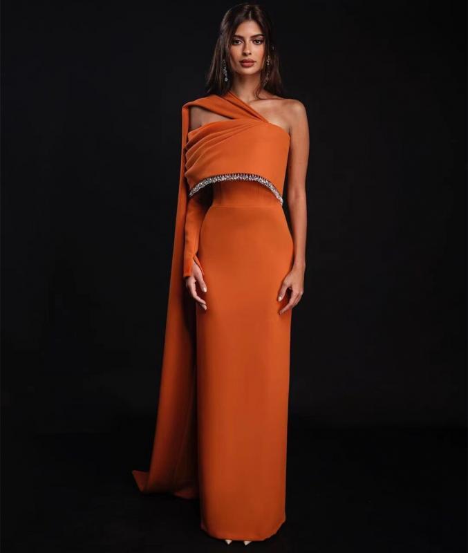 New Designer 2023 One Shoulder Women Wear Long Sleeve Prom Dresses Zipper Back Slit Sheath Evening Party Formal Banuqet Gowns