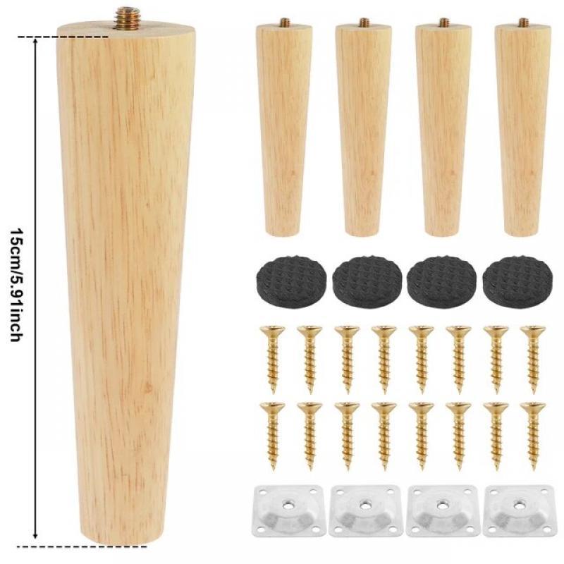 4 Pcs Furniture Legs Wooden Solid Furniture Feet Oblique/Straight Table Feet Non-slip Chair Feet Replacement Feet Sloping