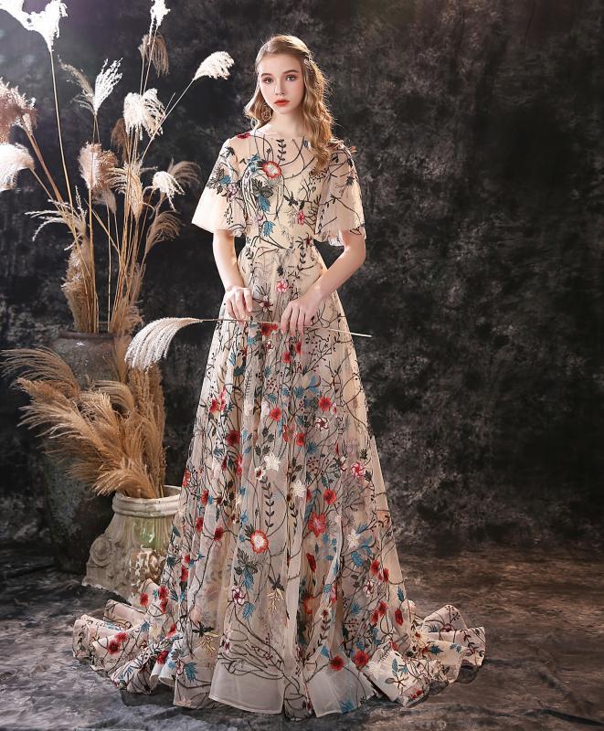 Princess Flower Prom Fluffy Tulle Floral Dress With Train High Slit Elegant Women Evening Long Gown Robe Plus Size
