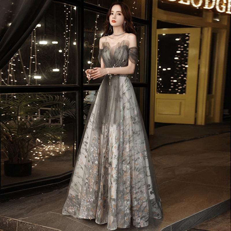 2023 Boat Neck Elegant Appliques Sequins Short Sleeves Ruched Floor-Length New Lace Up Woman  Evening Dress Formal Party Gowns