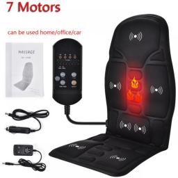Electric Back Relaxing Massage Chair Cushion 7 Motors Vibrator Heating Pad 8 Modes Home Car Office Lumbar Waist Pain Relief Seat
