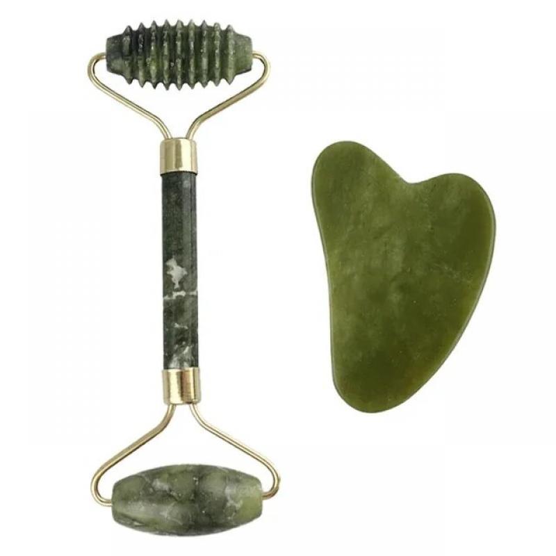 Facial Massage Roller Guasha Board Double Heads Jade Stone Face Lift Body Skin Relaxation Slimming Beauty Neck Thin Lift