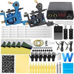 Complete Coils Tattoo Kit Liner Shader Machine Power Supply Inks Pigment With Tattoo Needles Accessories For Tattoo Beginner Set