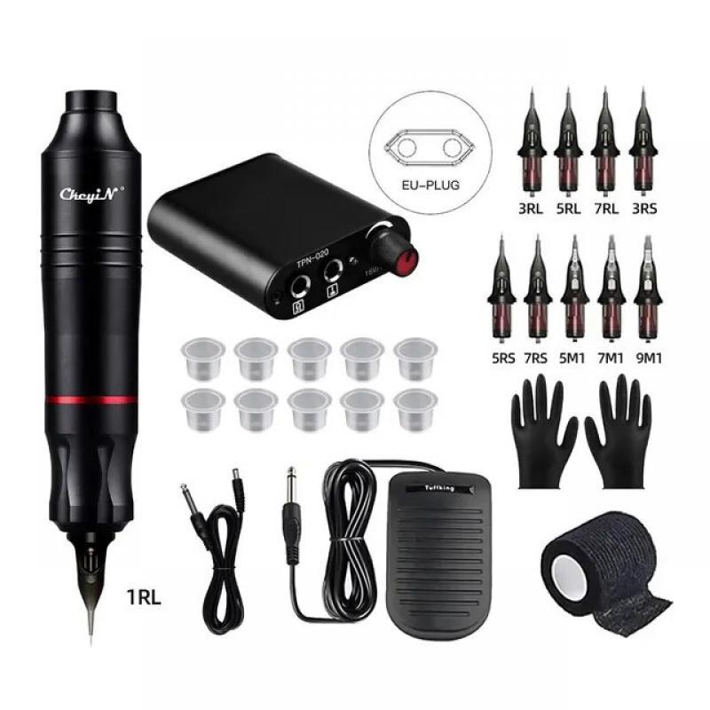 Tattoo Kit Complete Set Wireless Rotary Tattoo Machine Pen Kit DC Interface with Cartridge Needles Permanent Makeup Tattoo Set