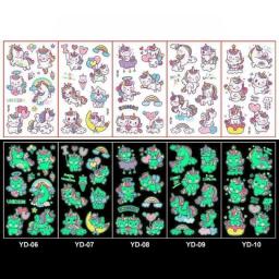 5Pcs/set Luminous Night Tattoo Stickers For Children Unicorn Stars Temporary Waterproof Tatto Body Art Kid  Cartoon Fake Tatoo