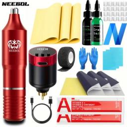 1set, Neebol Wireless Tattoo Kit - Rotary Professional Tattoo Machine For Beginners, 1300mAh Tattoo Power Pack