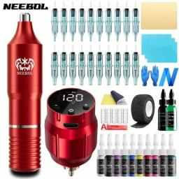 1set, Wireless Tattoo Kit, Complete Tattoo Pen Machine With 1500mAh LED Cordless Tattoo Power Supply  For Professionals Artists