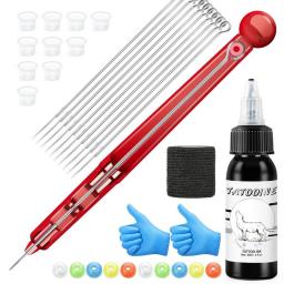 1 Set Hand Poke Pen And Stick Tool Tattoo Needle Holder Tattoo Ink Cup Pigment Glover Grommet Bandage Kit