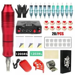 Tattoo Machine Kit Complete DC Interface Rotary Tattoo Pen With 10pc Needles Tattoo Power Supply For Tattoo Beginners Artists