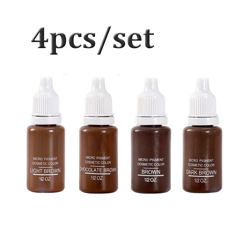 4pcs/set 15ml Pigment Ink Micropigment Semi Permanent Makeup Tattoo Inks Pigment for Tattoo Eyebrow Eyeliner Make Up Mixed Color