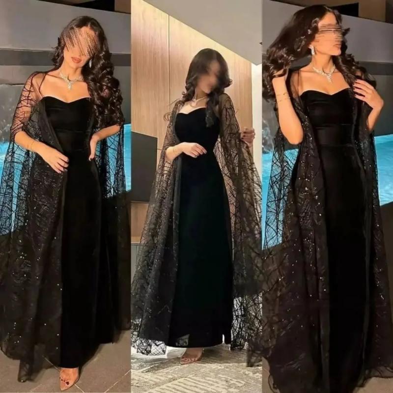 Elegant Off Shoulder Robe De Soirée Satin Sequined Evening Gown Custom Made Formal Party Dress Strapless Black Prom Dresses