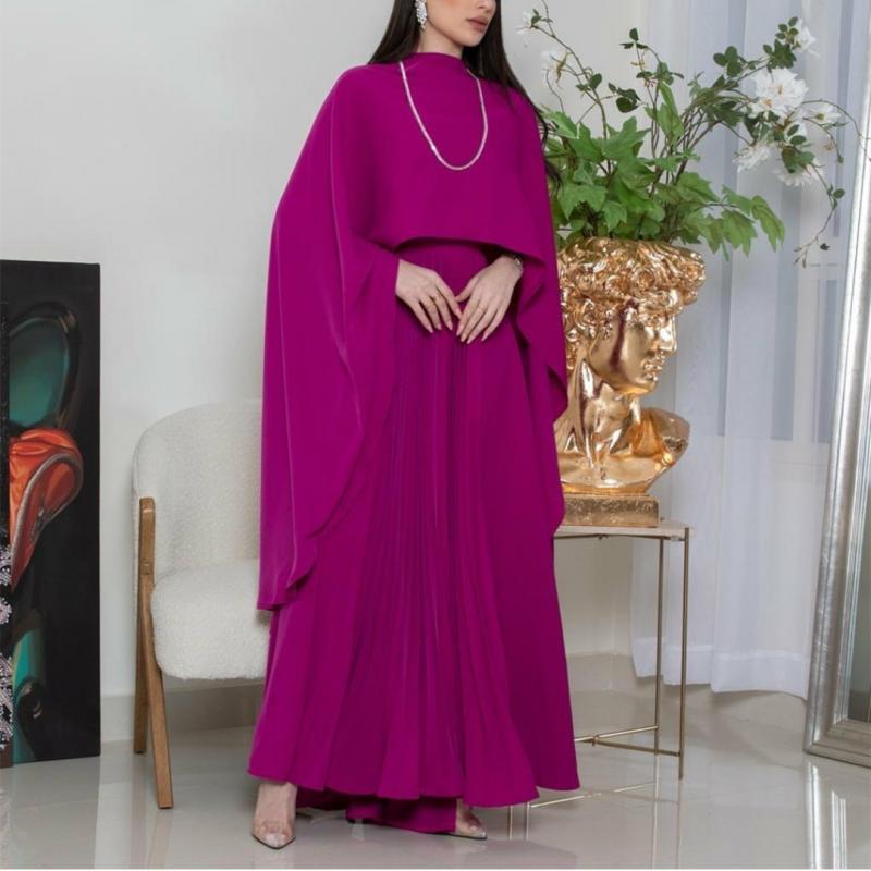 Elegant Long O-Neck Pleated Evening Dresses A-Line Crepe Foraml Party Dress Under Ankle Length Prom Dress فساتين السهرة